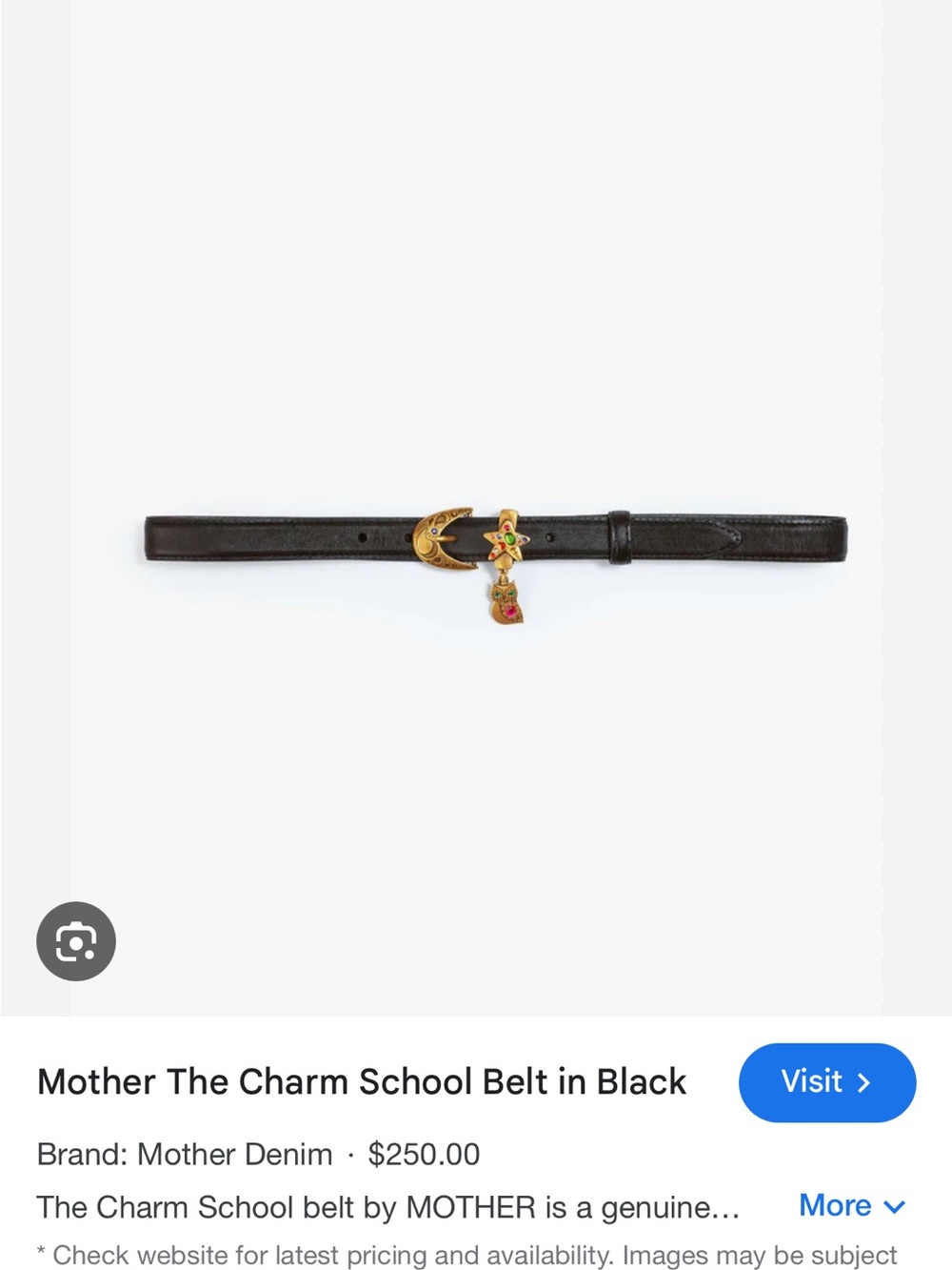 MOTHER Black Leather Charm School Belt with Gold-tone Floral Charm